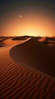 A breathtaking sunset over the majestic sand dunes of the desert AI Generated photo