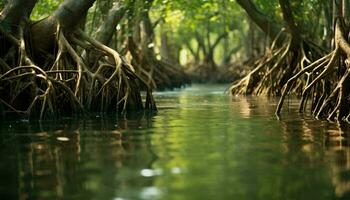 A serene lake nestled among a lush forest AI Generated photo