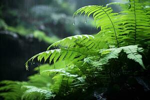 A lush green plant with glistening water droplets AI Generated photo