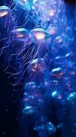 A mesmerizing display of jellyfish gracefully swimming in a tank AI Generated photo