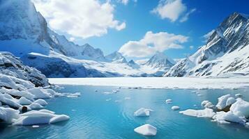 un maravilloso alpino lago anidado en medio de nevadas montañas ai generado foto