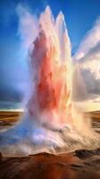 A powerful geyser erupting with force and sending water high into the sky AI Generated photo