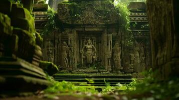 A collection of statues in a serene forest settin AI Generated photo