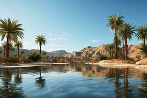 Palm trees reflecting in a pool of water AI Generated photo