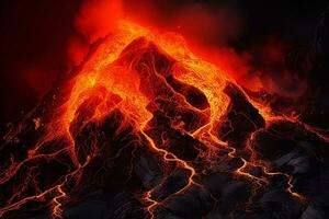 A majestic red and black volcano in all its fiery glory AI Generated photo