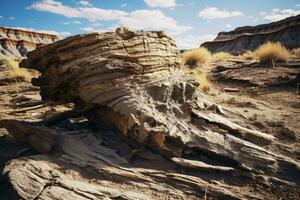 A stunning rock formation standing tall in the vast desert landscape AI Generated photo