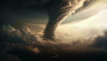 A massive storm cloud filling the sky with dark and ominous presence AI Generated photo