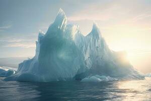 un masivo iceberg flotante en el vasto Oceano ai generado foto