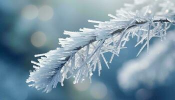 un congelado rama cubierto en hielo cristales ai generado foto