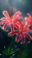 A vibrant red flower adorned with glistening water droplets AI Generated photo
