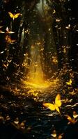 A vibrant yellow butterfly-filled forest AI Generated photo