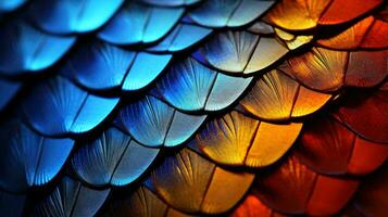 A vibrant close-up of a bird's feathers showcasing an array of stunning colors AI Generated photo