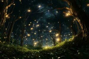 A magical forest illuminated by thousands of twinkling lights AI Generated photo