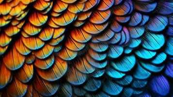 A vibrant and colorful bird's feathers up close AI Generated photo