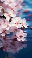 A serene reflection of pink flowers on the water's surface AI Generated photo