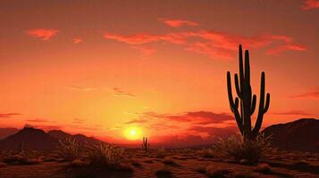 A stunning sunset with a majestic cactus in the foreground AI Generated photo