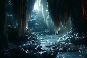 un maravilloso hielo cueva con cristal claro aguas ai generado foto