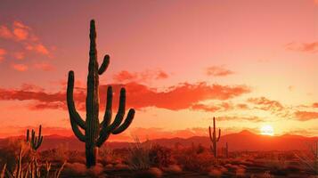 A majestic cactus silhouette against a vibrant desert sunset AI Generated photo