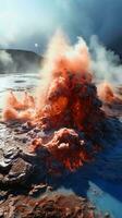 A volcanic eruption with lava shooting into the sky AI Generated photo