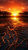 A stunning sunset over a calm body of water AI Generated photo