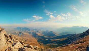A breathtaking mountain range stretching as far as the eye can see AI Generated photo