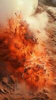 un volcánico erupción con fundido lava disparo dentro el cielo ai generado foto