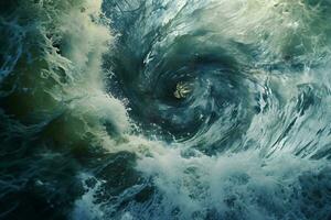 un enorme Oceano ola estrellarse en contra el apuntalar ai generado foto
