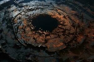 A mesmerizing aerial view of a mysterious and intriguing circular hole in the ground AI Generated photo