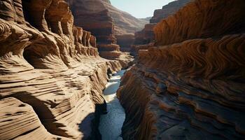 A stunning river carving its way through a breathtaking narrow canyon AI Generated photo