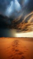 A desert landscape with an approaching storm in the distance AI Generated photo
