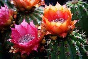 A cactus covered in glistening water droplets AI Generated photo