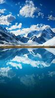 un asombroso lago anidado en el Nevado montañas ai generado foto