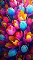 A vibrant bouquet of tulips in a colorful display AI Generated photo