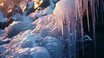 Icicles hanging from the side of a building AI Generated photo