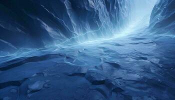 A majestic ice cave with cascading water flowing through it AI Generated photo