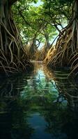 un sereno río paisaje con lozano verde arboles ai generado foto