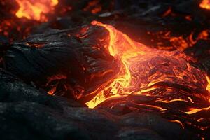 A close-up of flowing lava in a volcanic eruption AI Generated photo