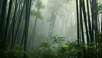 A dense bamboo forest with towering trees AI Generated photo