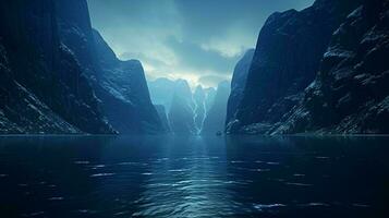 A serene mountain lake nestled among towering peaks AI Generated photo