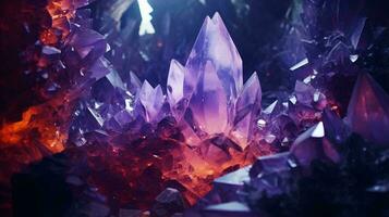 cristales arreglado hermosamente en un mesa ai generado foto