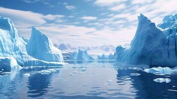 flotante icebergs en un sereno cuerpo de agua ai generado foto