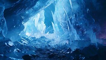 A stunning ice cave with walls glistening with frozen beauty AI Generated photo