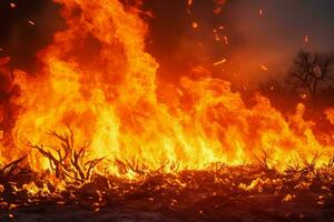 A massive fire engulfing a field, creating a blaze of destruction and chaos AI Generated photo