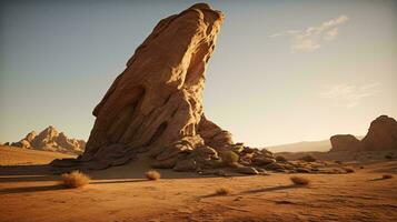 A solitary rock standing in the vastness of the desert landscape AI Generated photo