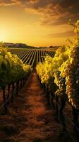 Grape vines in a sunny vineyard AI Generated photo