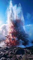 un masivo volcánico erupción enviando fumar y lava alto dentro el cielo ai generado foto