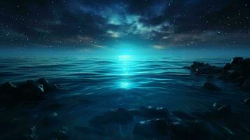 The mesmerizing night view of the ocean from the peaceful shore AI Generated photo