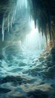 A mesmerizing ice cave with crystal-clear water reflections AI Generated photo