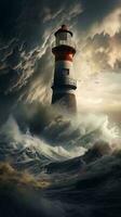 A dramatic stormy lighthouse painting capturing the power of nature AI Generated photo