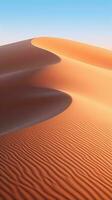 A serene desert landscape with majestic sand dunes and a clear blue sky AI Generated photo